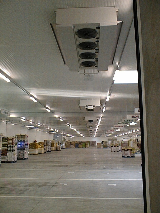 FRUIT AND VEGETABLE STOCK WAREHOUSE - Lyon - France.HDI dual discharge industrial unit coolers